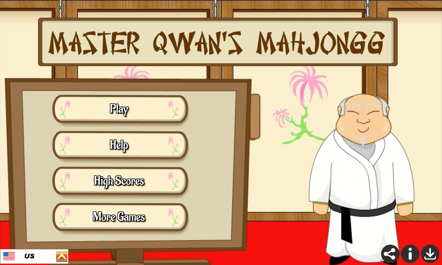 Master Qwan's Mahjongg Game Welcome Screen Screenshot.