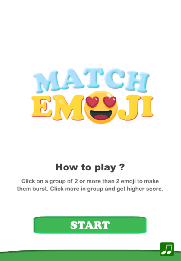 Match Emoji Game Welcome Screen Screenshot.