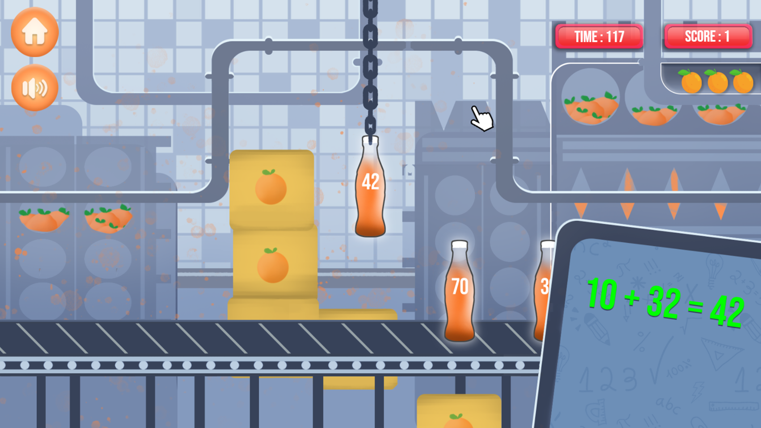 Math Juice Factory Game Play Screenshot.