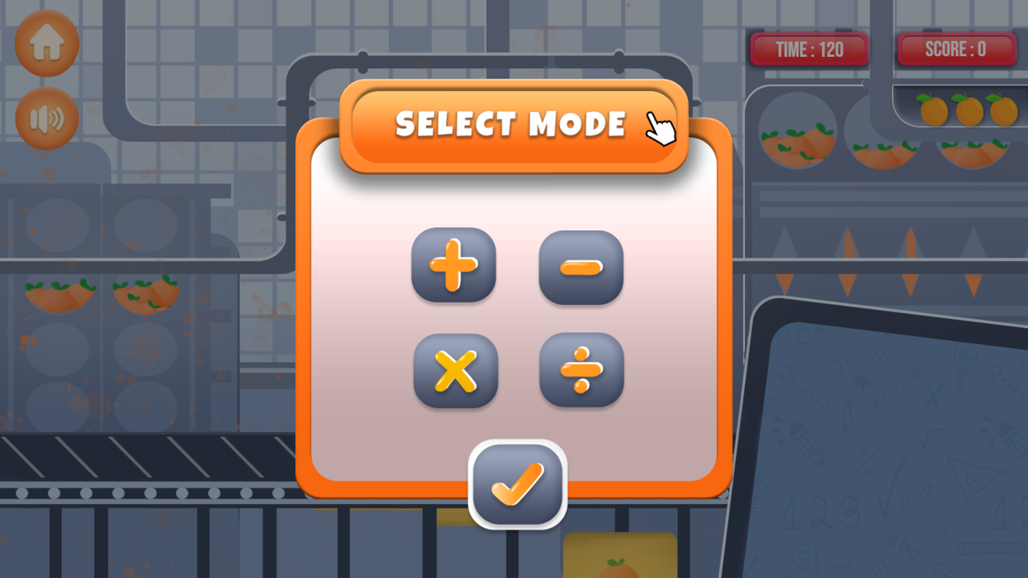 Math Juice Factory Game Select Mode Screenshot.