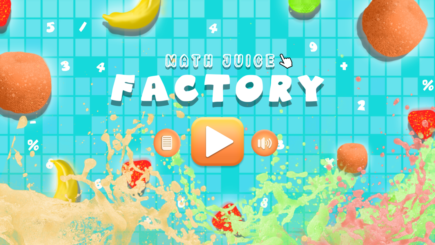 Math Juice Factory Game Welcome Screen Screenshot.