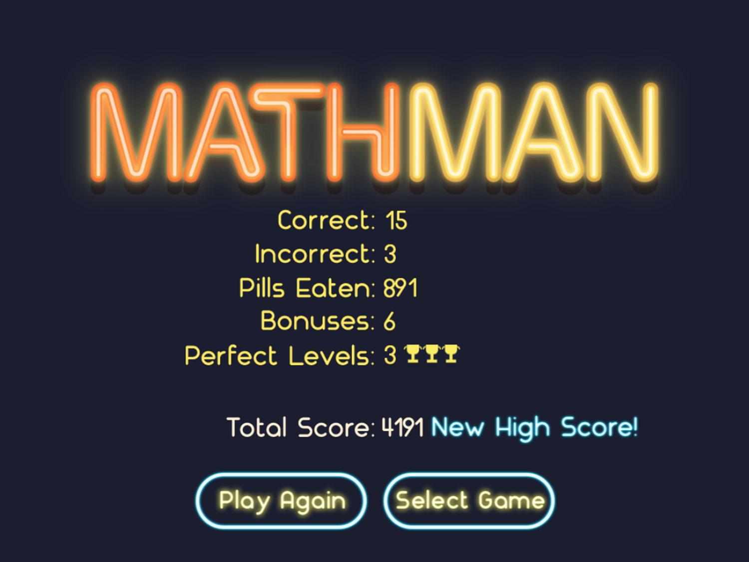 Math Man Game Over Screenshot.