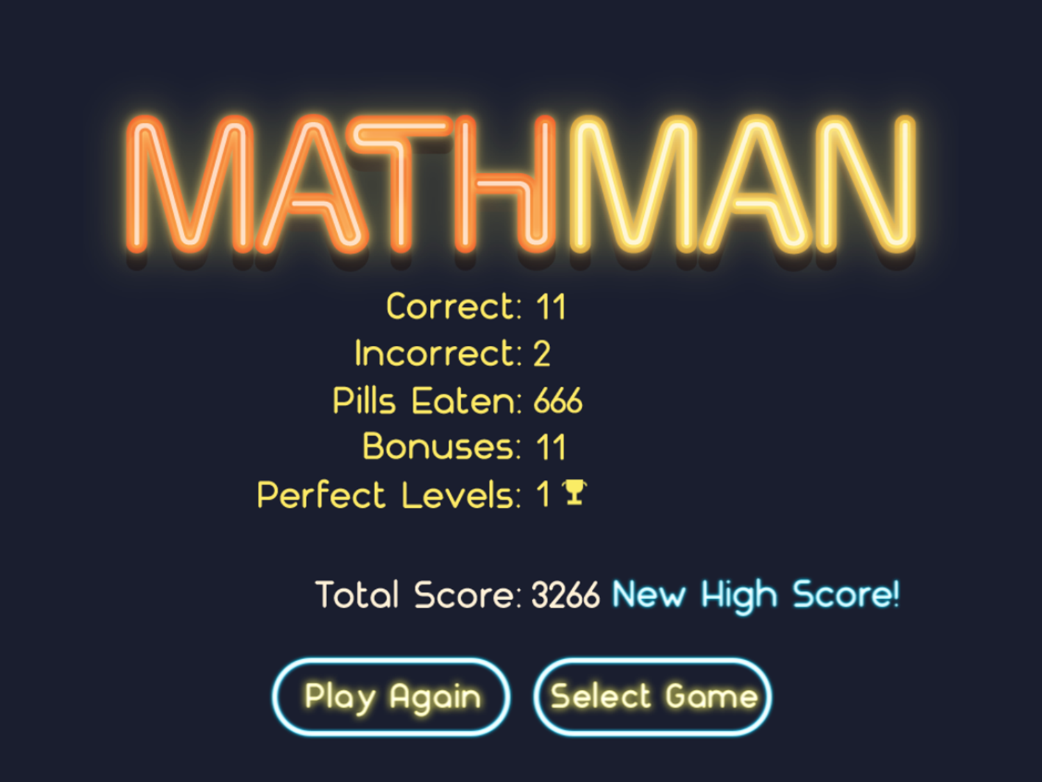 Math Man Jr Game Over Screenshot.