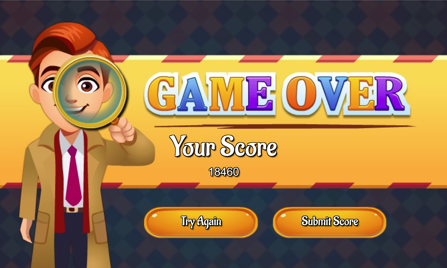 Math Search Game Over Screen Screenshot.