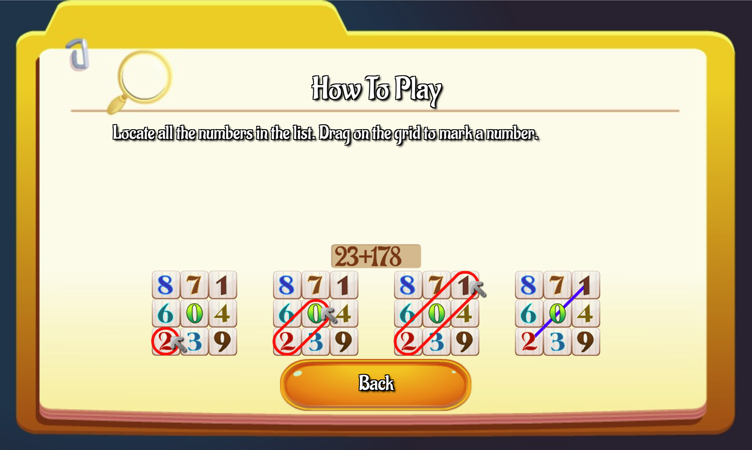 Math Search Game How to Play Screen Screenshot.