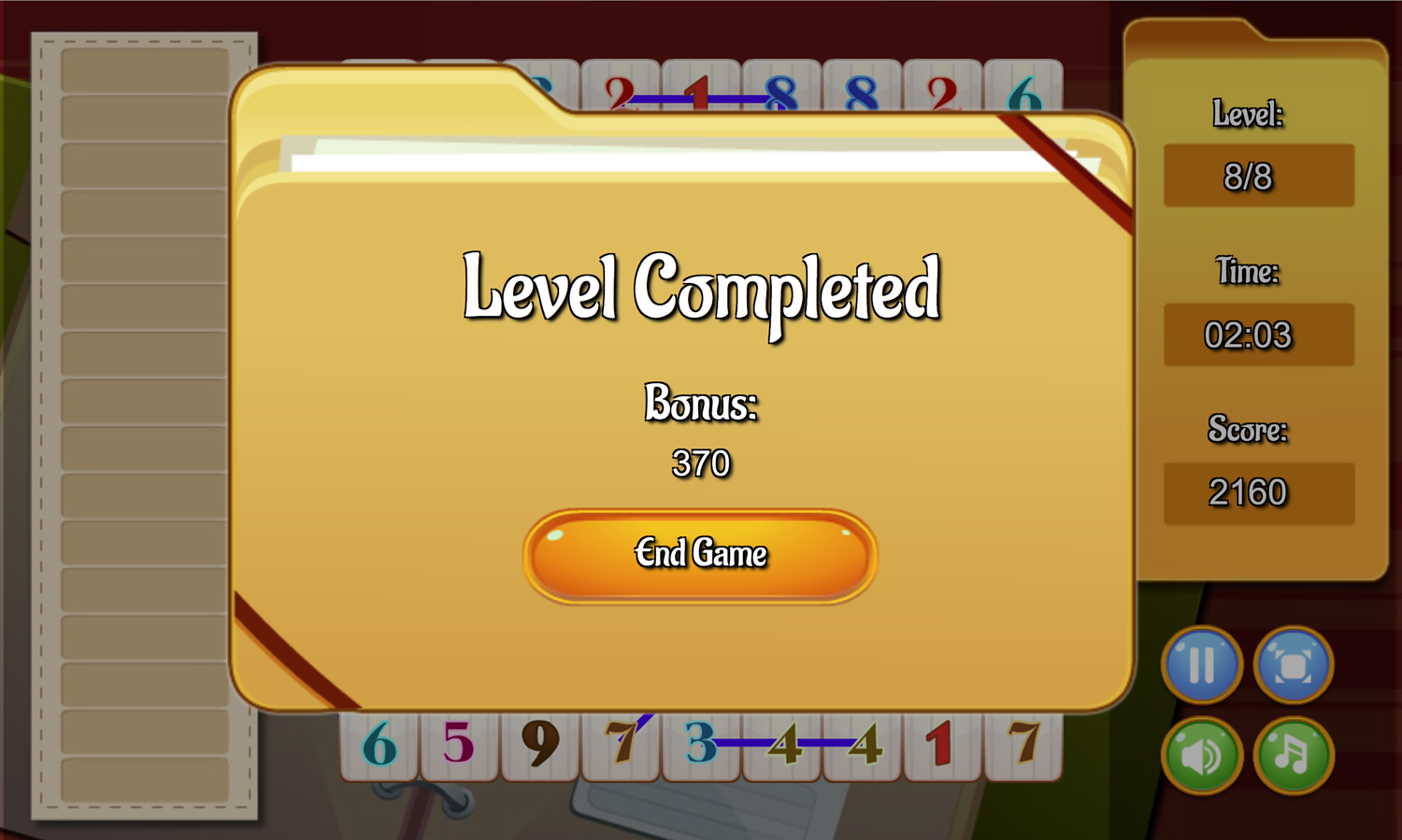 Math Search Game Level Completed Screen Screenshot.