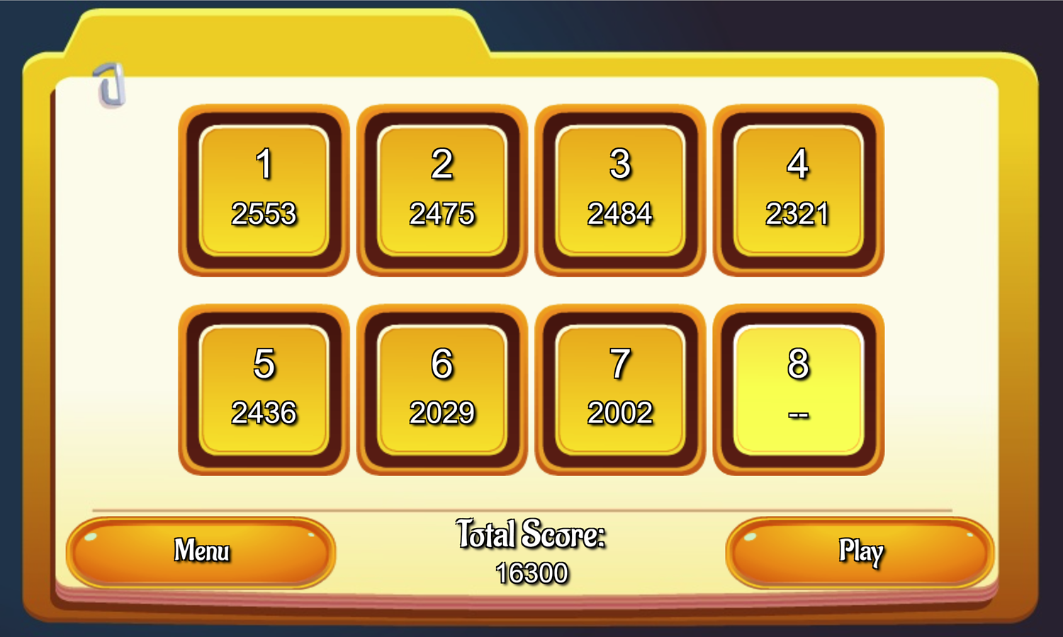 Math Search Game Level Select Screen Screenshot.