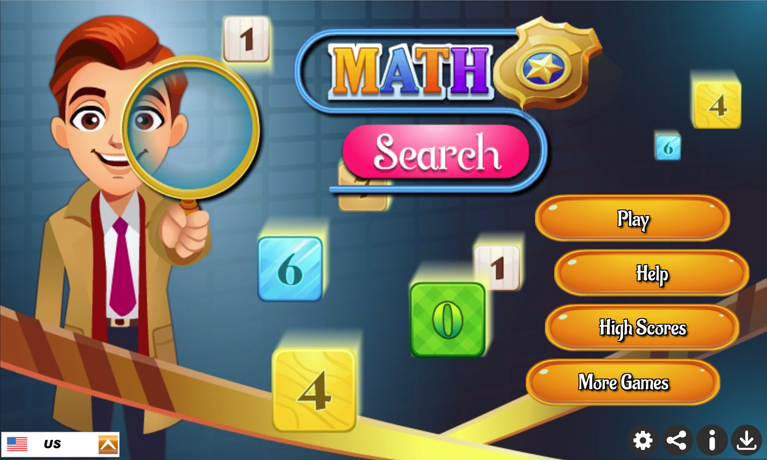 Math Search Game Welcome Screen Screenshot.