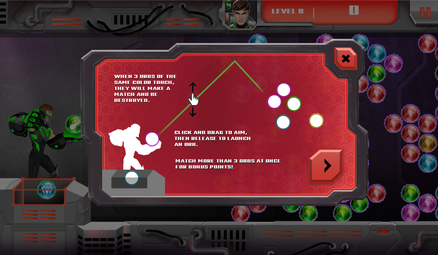 Max Steel Match and Destroy Game How to Play Screen Screenshot.