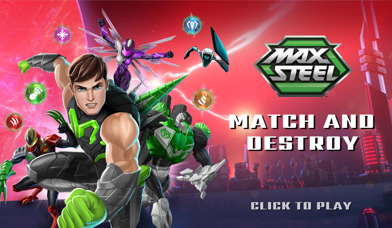 Max Steel Match and Destroy Game Welcome Screen Screenshot.