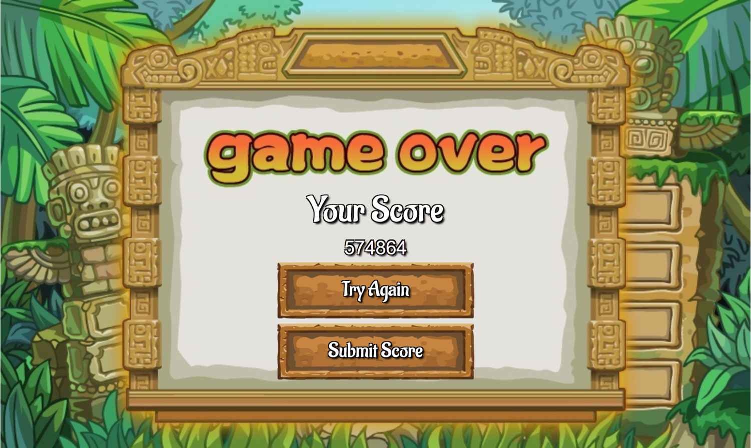 Maya Pyramid Solitaire Game Over Screen Screenshot.