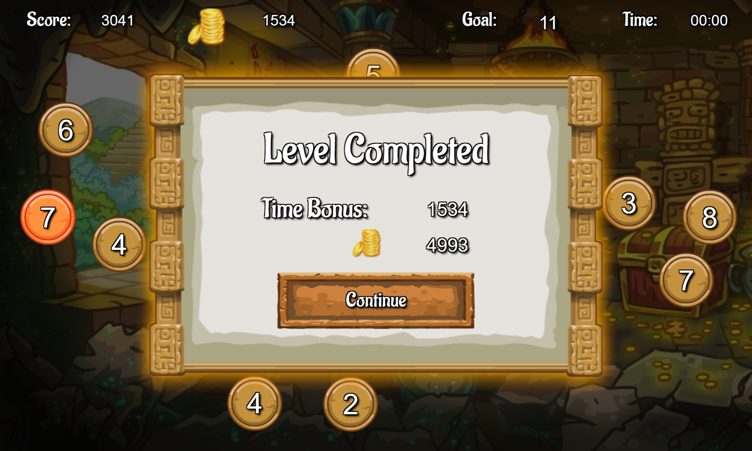 Maya Pyramid Solitaire Game Level Completed Screenshot.