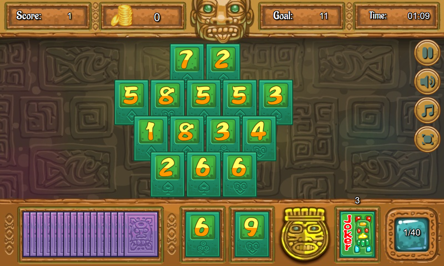 Maya Pyramid Solitaire Game Level Start Screenshot.