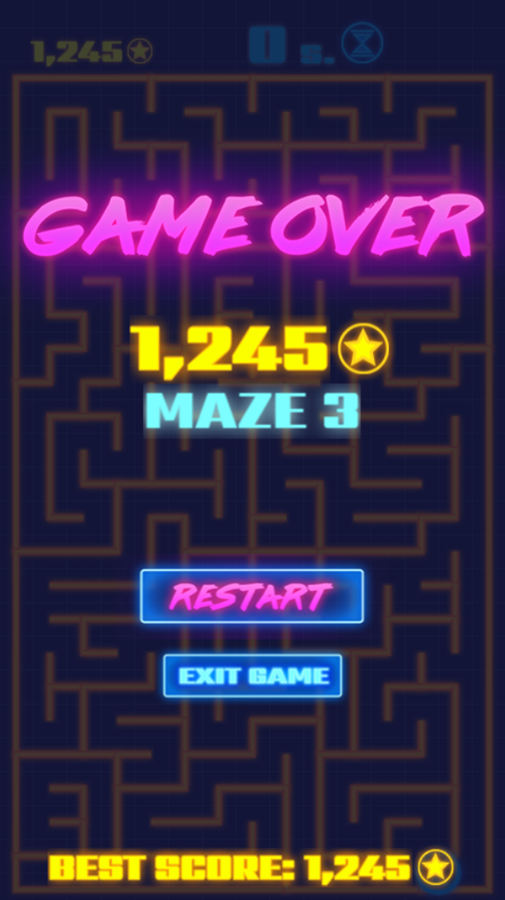 Maze Speedrun Game Over Screenshot.