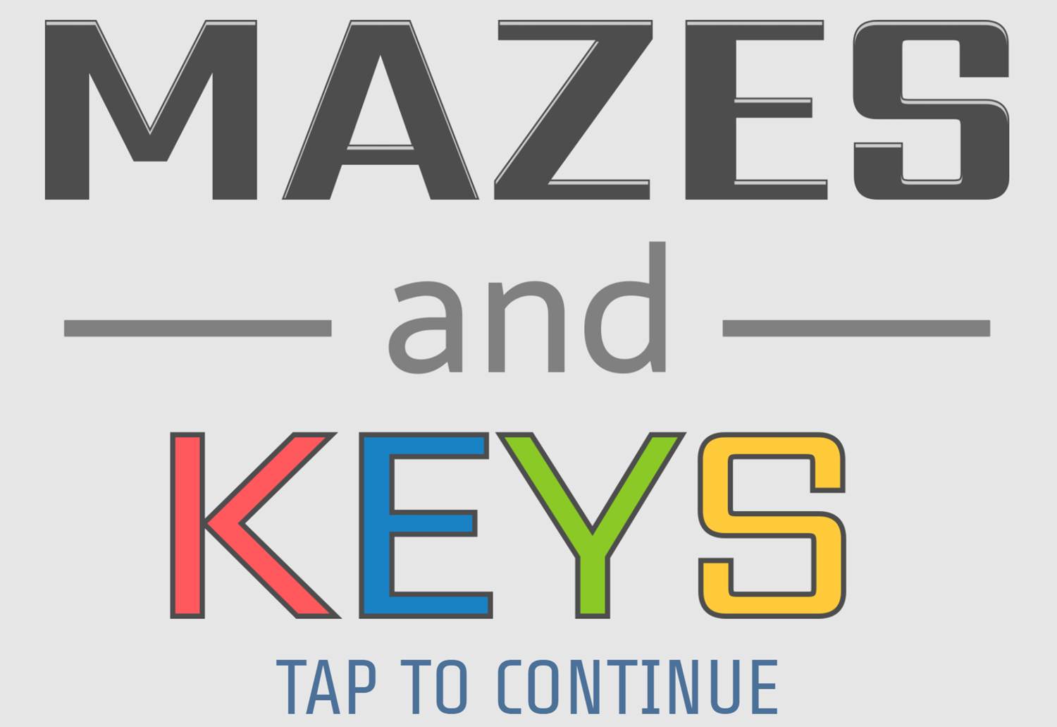 Mazes and Keys Game Welcome Screen Screenshot.