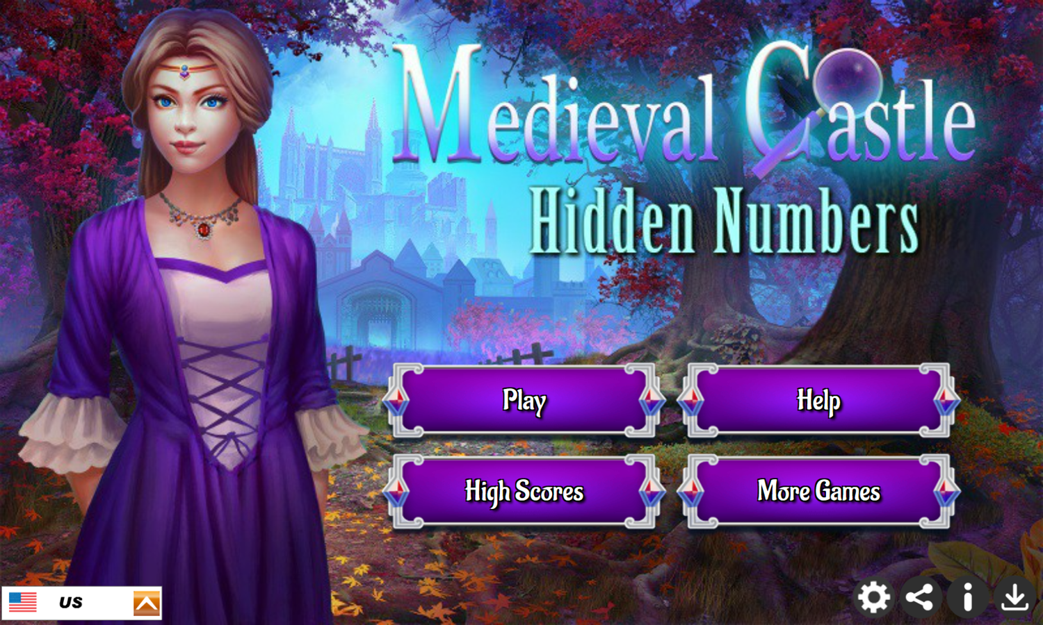 Medieval Castle Hidden Numbers Game Welcome Screen Screenshot.