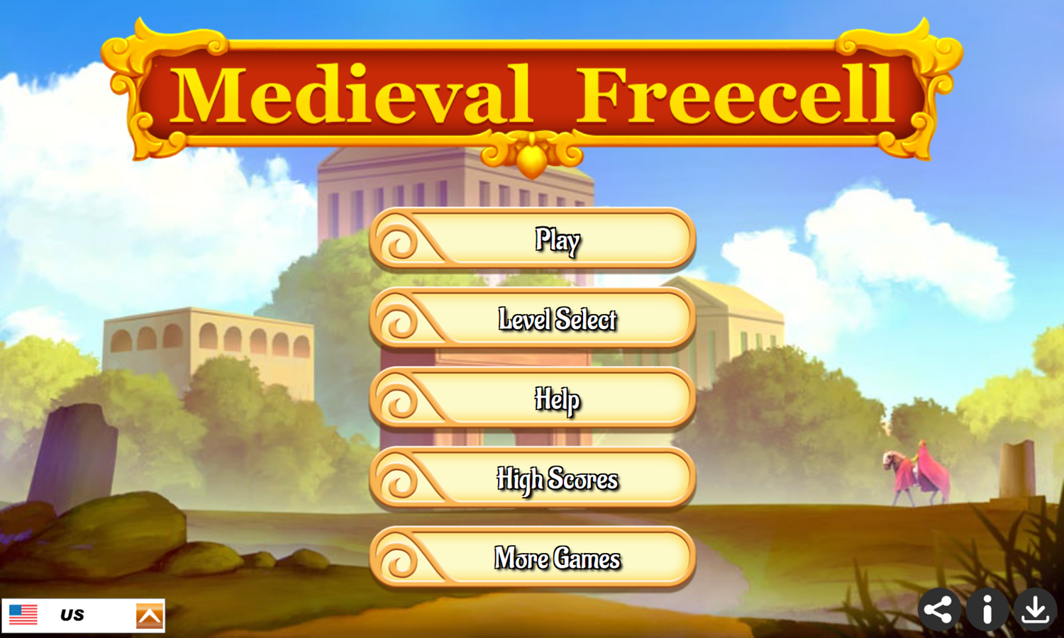 Medieval Freecell Game Welcome Screen Screenshot.