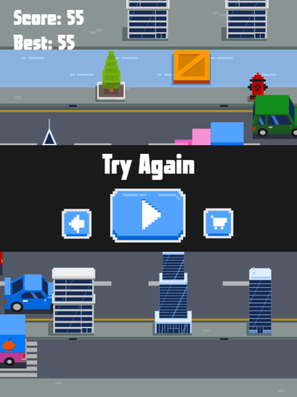 Megacity Hop Game Over Screenshot.