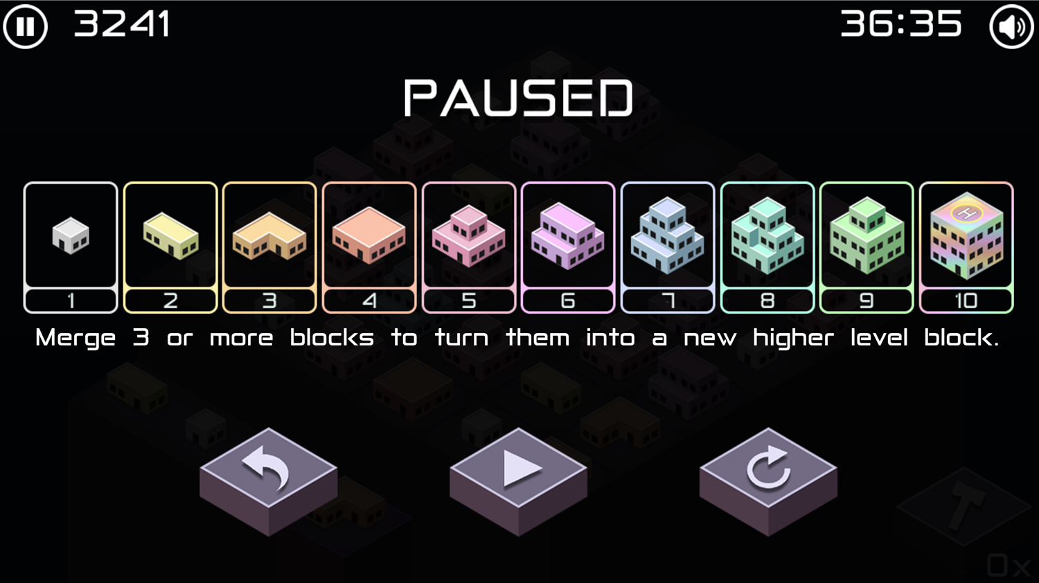 Merge Blocks Game Paused Screen Screenshot.