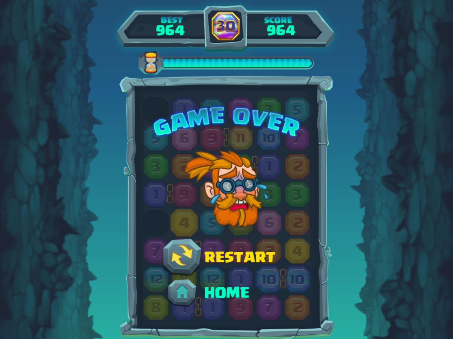 Merge the Gems Game Over Screenshot.