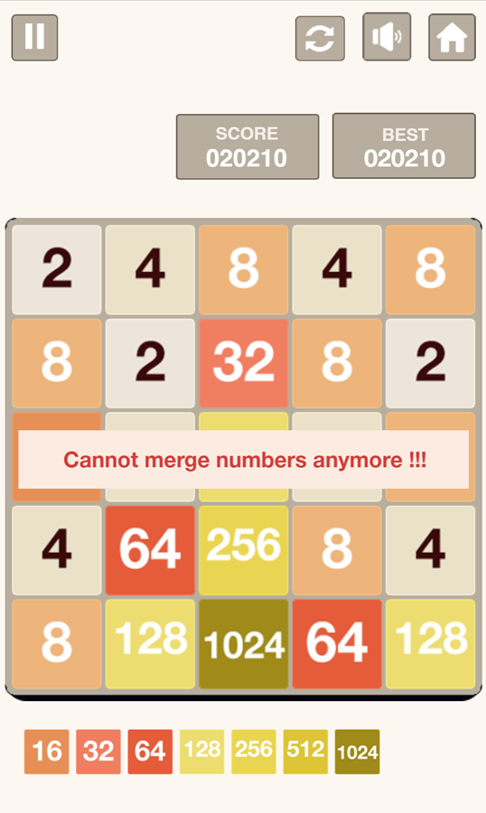 Merge Number 2048 Game Over Screen Screenshot.