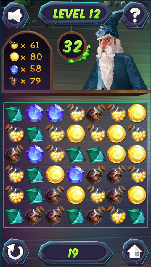 Merlin's Treasure Match 3 Game Final Level Screenshot.