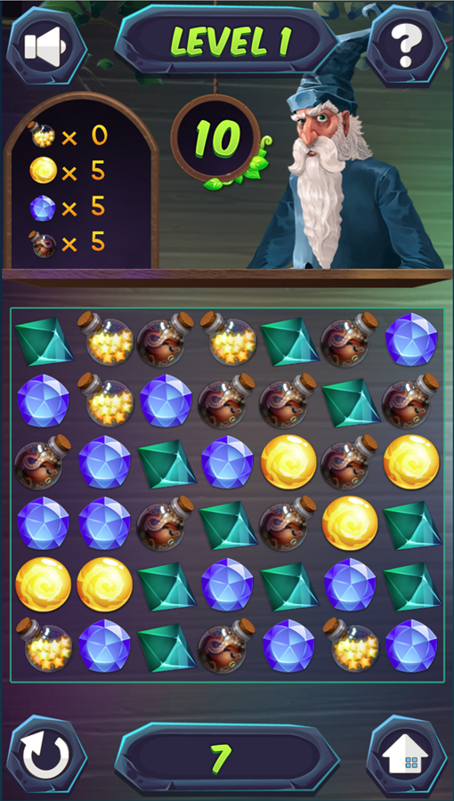 Merlin's Treasure Match 3 Game Screenshot.
