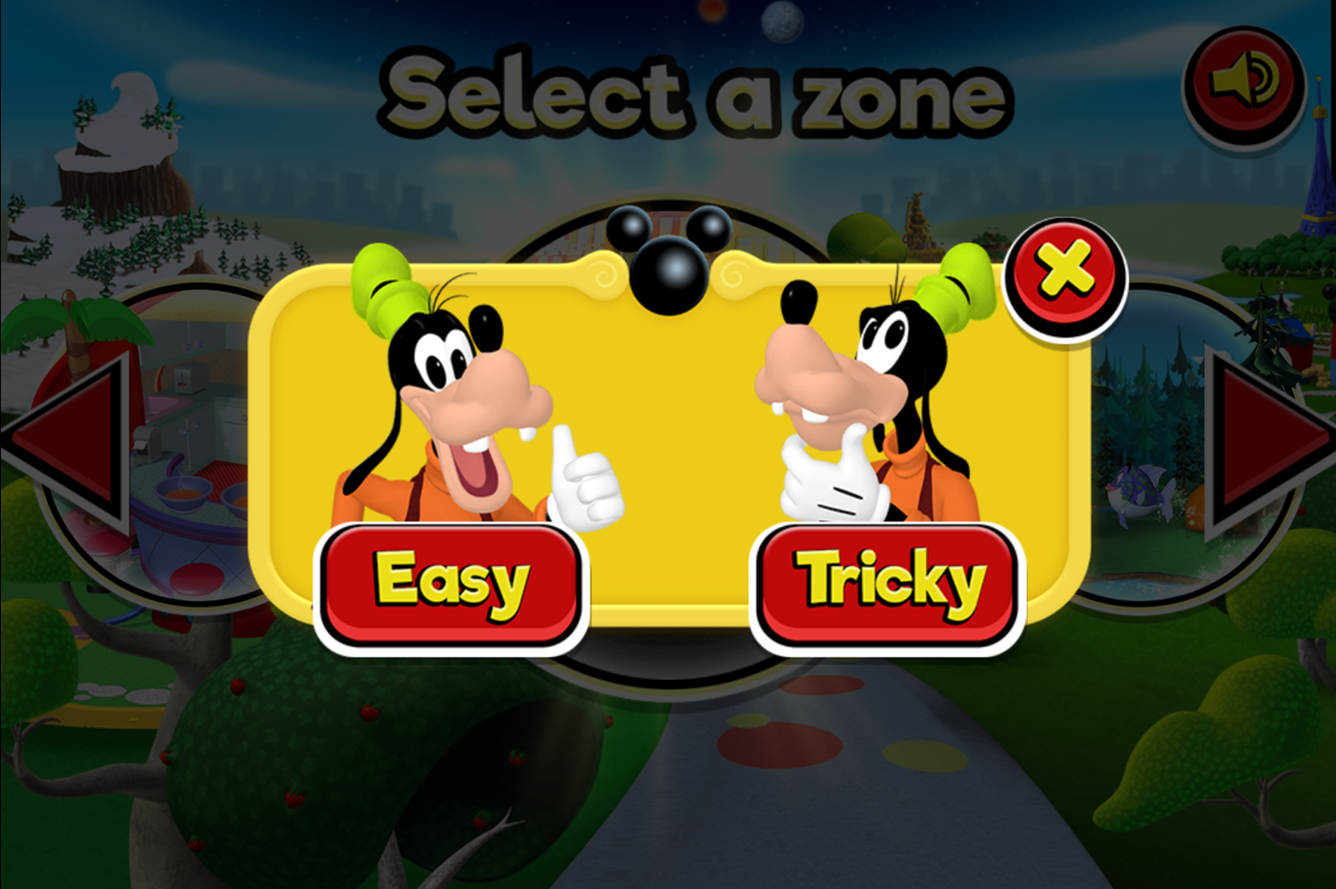 Mickey and Minnie's Universe Difficulty Level Select Screen Screenshot.