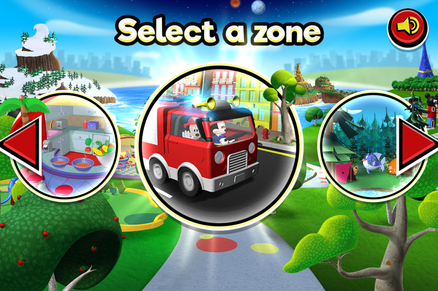 Mickey and Minnie's Universe Select a Zone Screenshot.