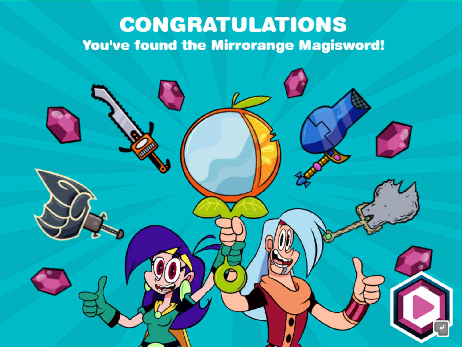 Mighty MagiSwords Double Trouble in Mirror Castle Game Beat Screen Screenshot.