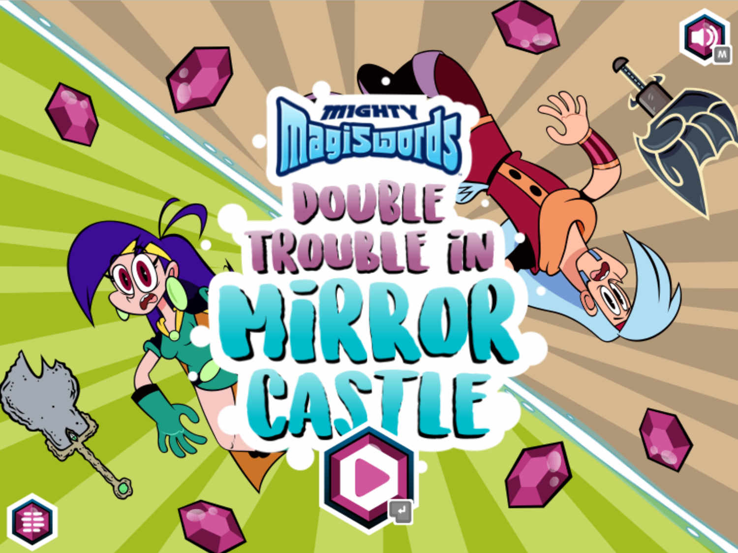 Mighty MagiSwords Double Trouble in Mirror Castle Game Welcome Screen Screenshot.