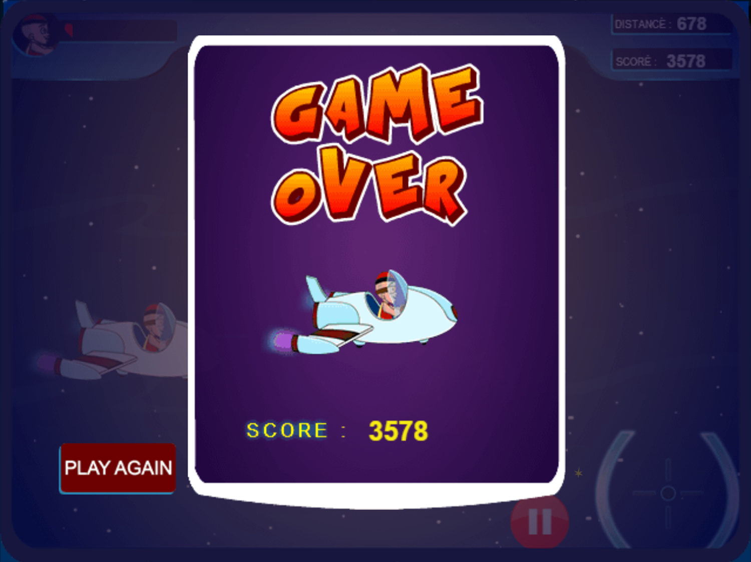 Mighty Raju and His Space Adventure Game Over Screenshot.