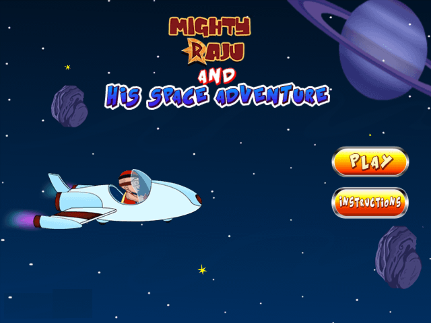 Mighty Raju and His Space Adventure Game Welcome Screen Screenshot.