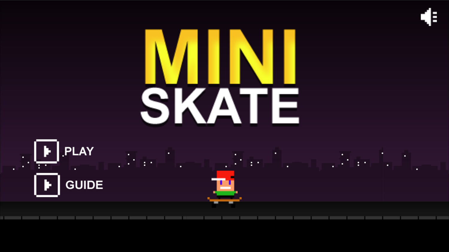 Mini Skate Game Welcome Screen Screenshot.