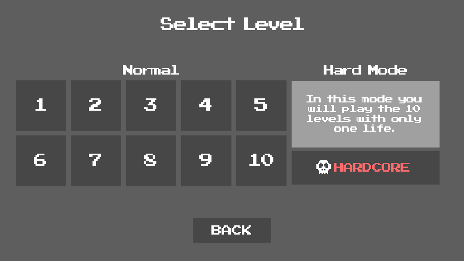 Minimal Memory Game Level Select Screen Screenshot.