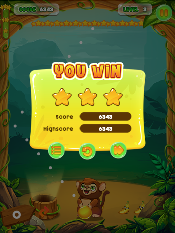 Monkey Bubble Shooter Game Level Beat Screen Screenshot.