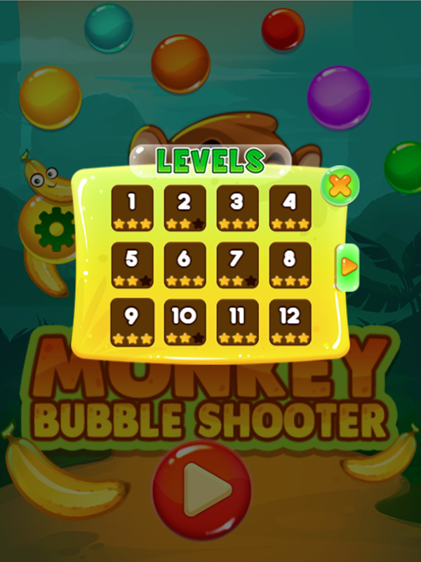Monkey Bubble Shooter Game Level Select Screen Screenshot.