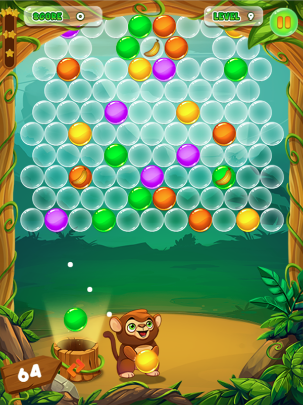 Monkey Bubble Shooter Game Level With Many Clear Bubbles Screenshot.