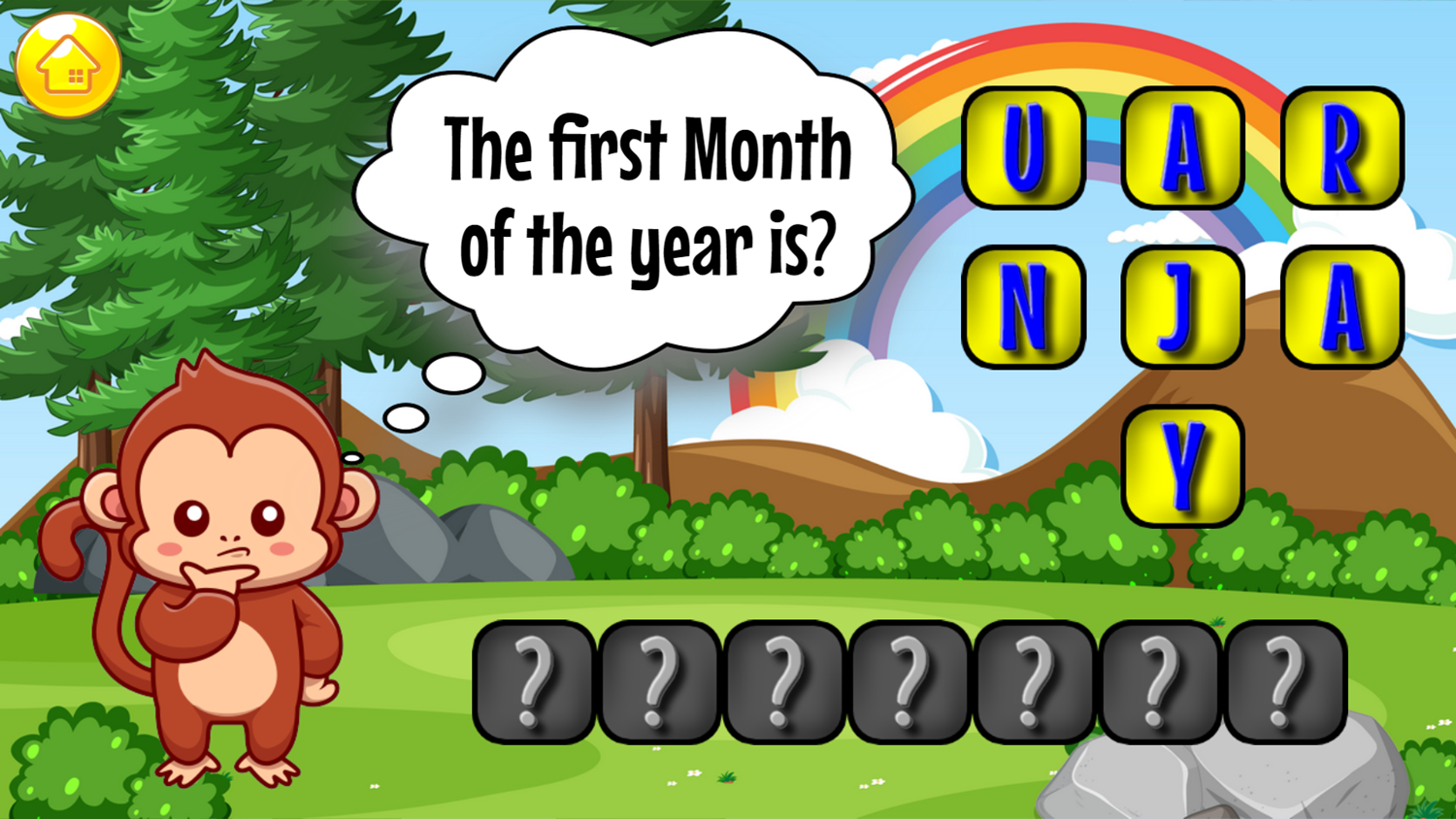 Monkey Trouble Spelling Adventure Game Question Screenshot.