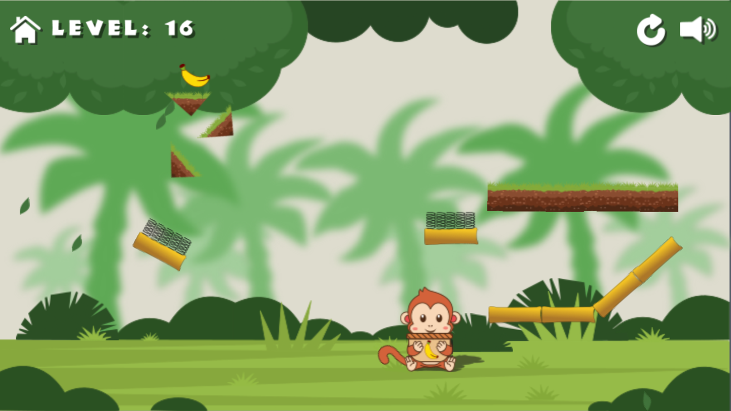Monkeys and Fruits Game Level With Angled Blocks Screenshot.