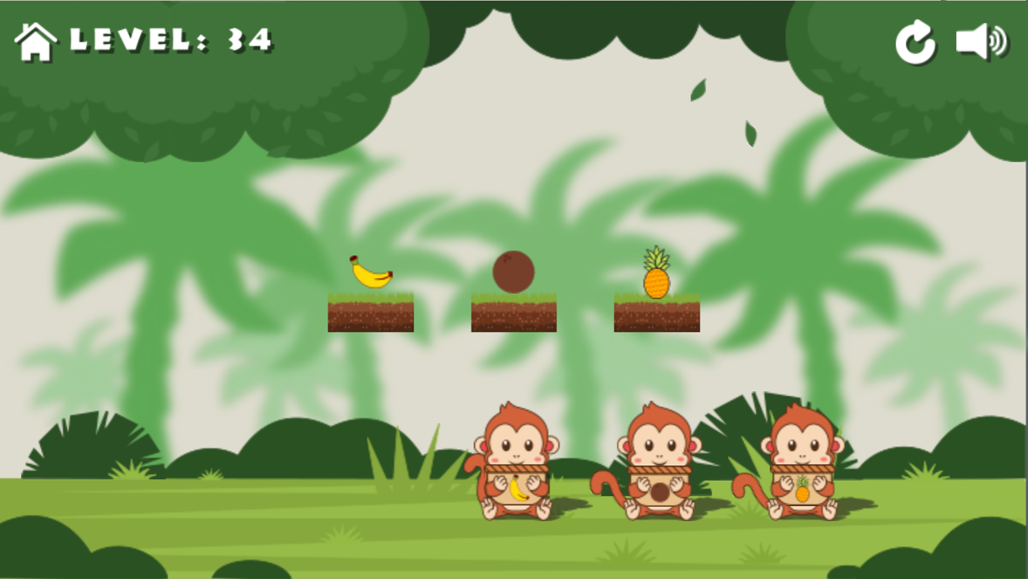 Monkeys and Fruits Game Level With Moving Monkeys Screenshot.