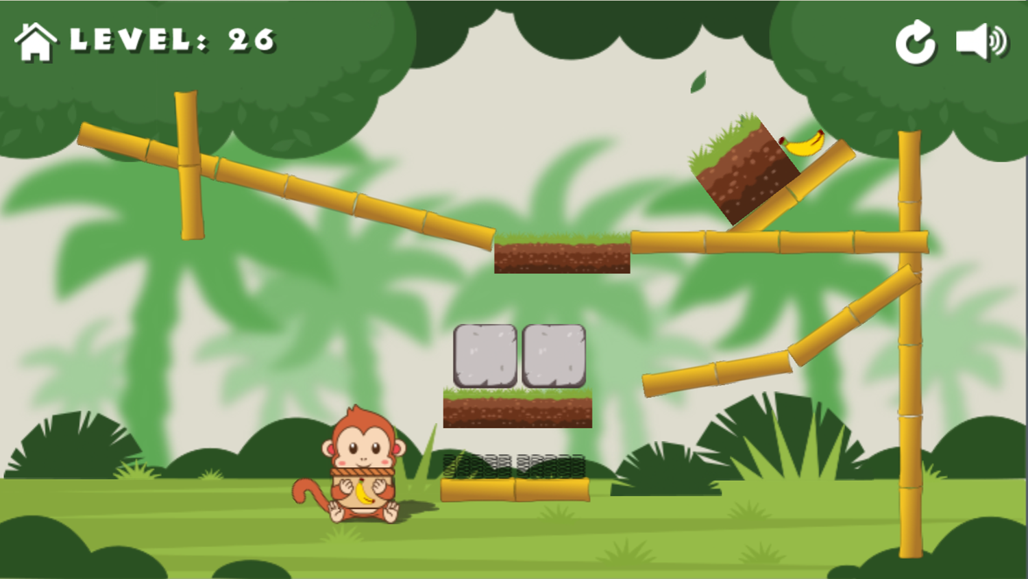 Monkeys and Fruits Game Level With Stone Blocks Screenshot.