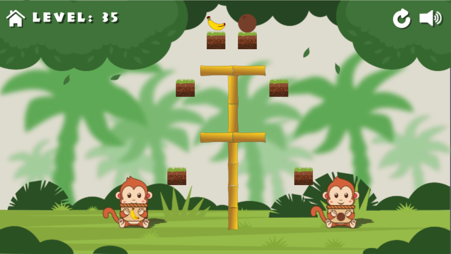 Monkeys and Fruits Game Level With Tall Bamboo Screenshot.