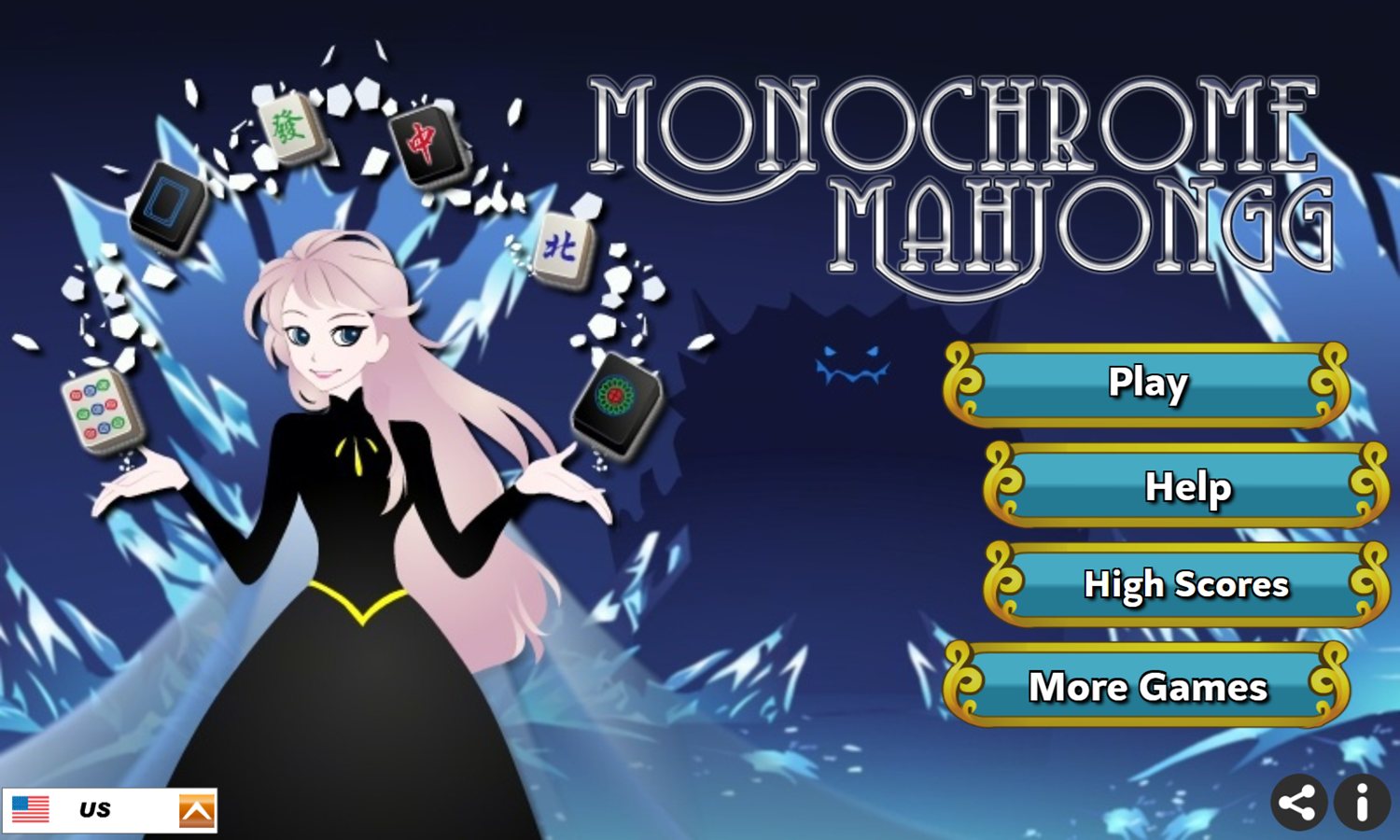 Monochrome Mahjongg Game Welcome Screen Screenshot.