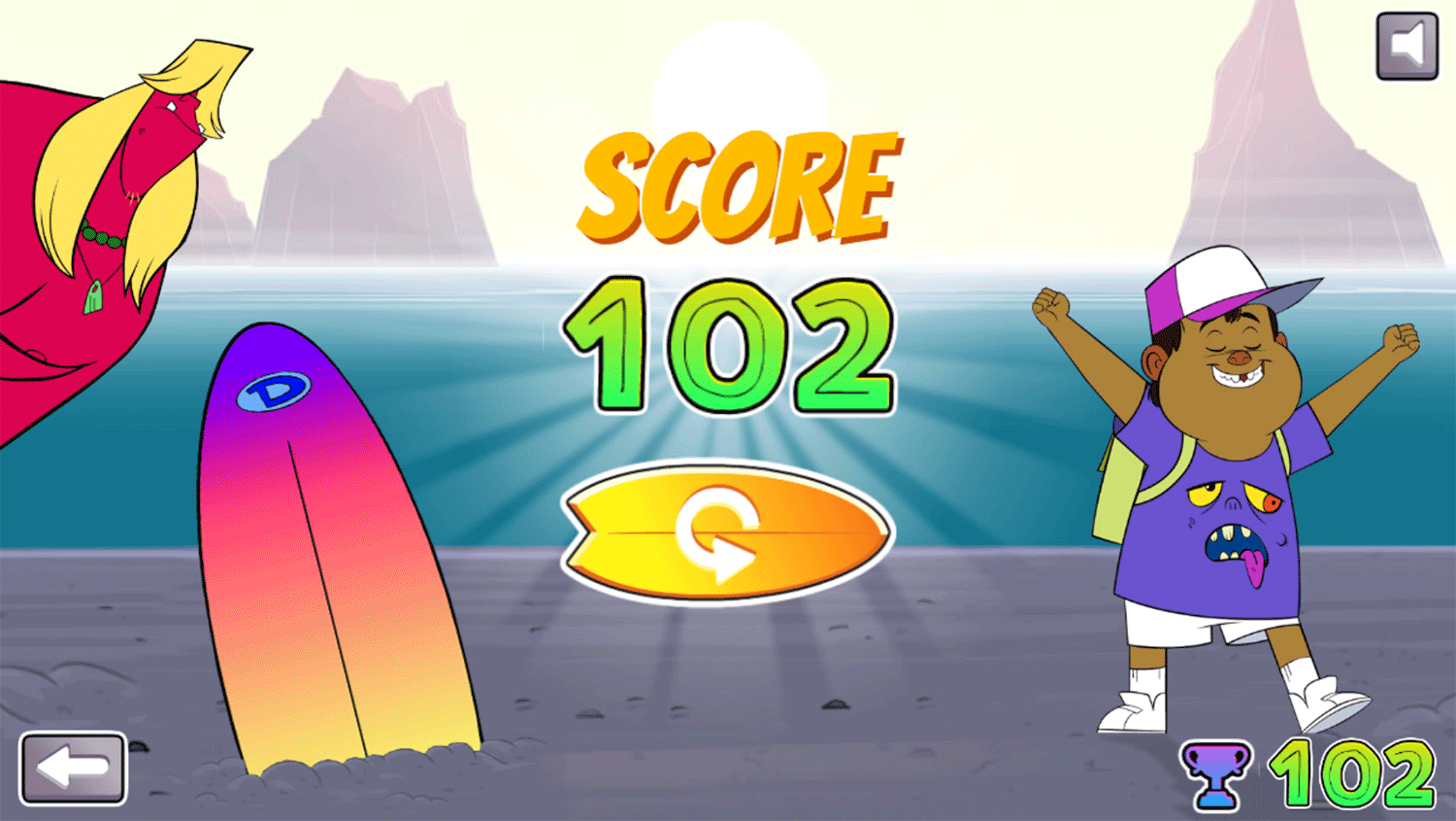 Monster Beach Surfs Up Game Score Screenshot.