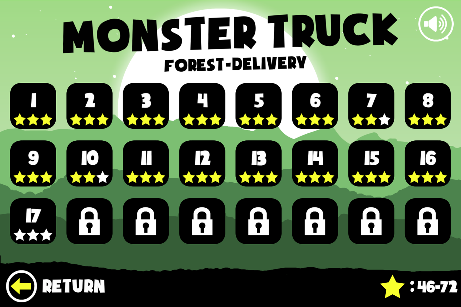 Monster Truck Forest Delivery Game Level Select Screen Screenshot.