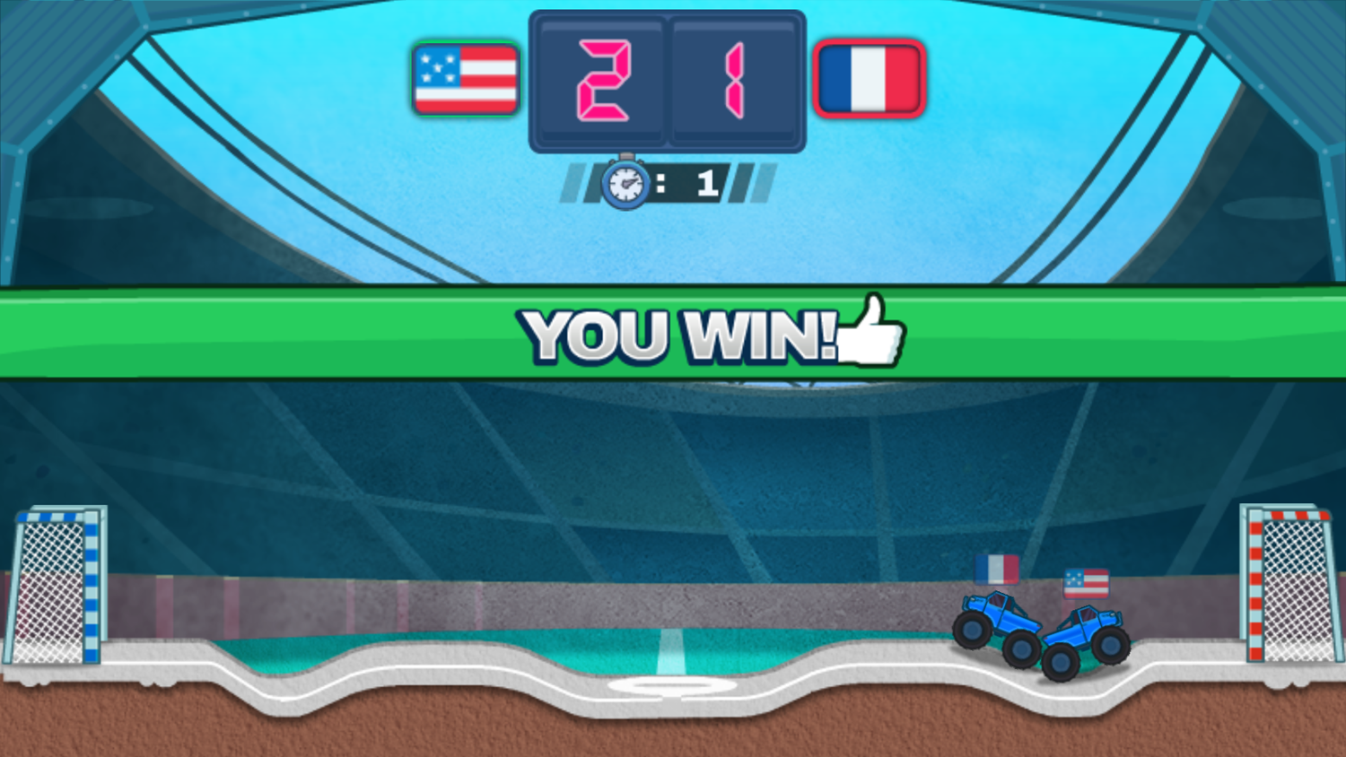 Monster Truck Soccer Game Match Won Screenshot.