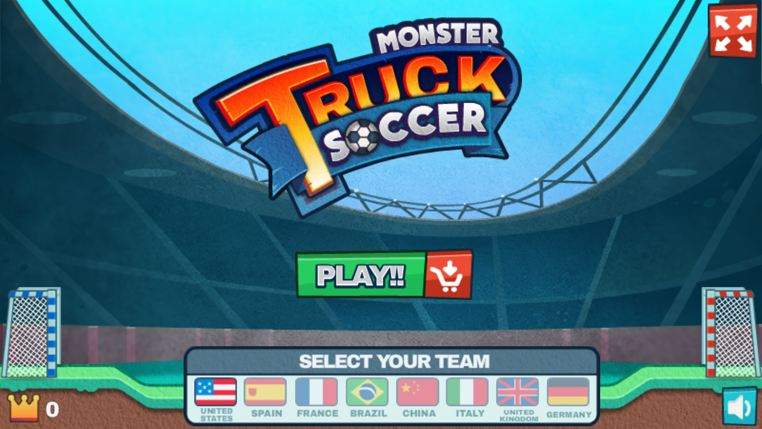 Monster Truck Soccer Game Welcome Screen Screenshot.