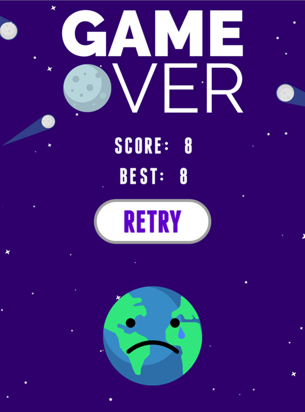 Moon Defense Game Over Screen Screenshot.