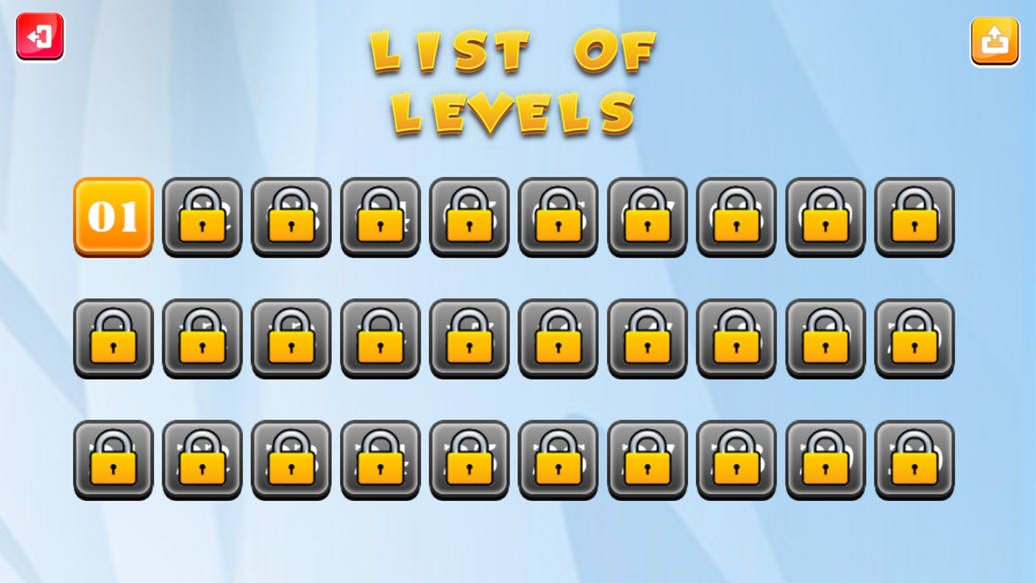 Mosquito Smash Game List of Levels Screenshot.